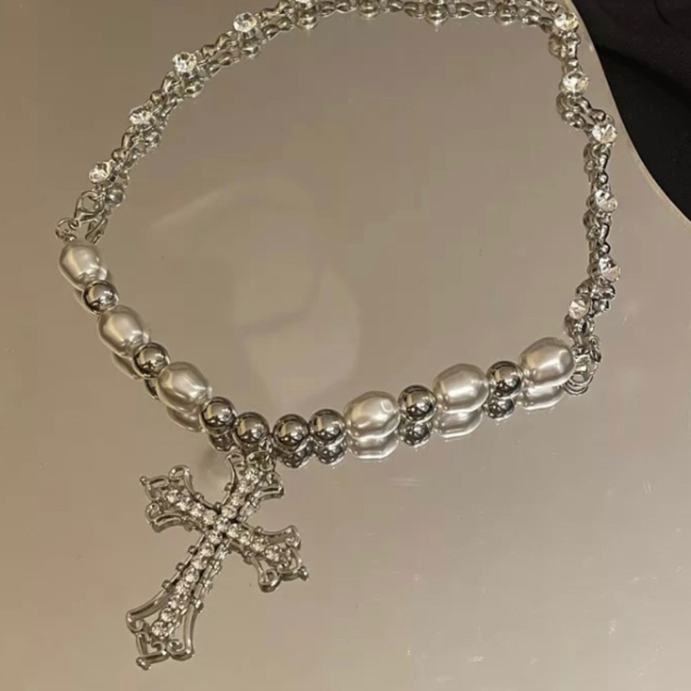 Vintage Rhinestone Cross Necklace for Women - Picture 2 of 2